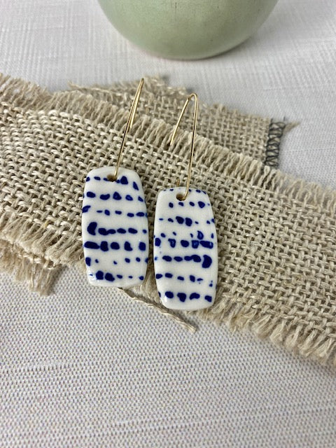 Blue and White Striped Porcelain Earring.