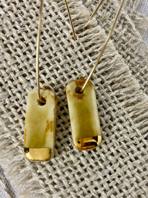 Amber Glazed Rectangle Earring with Gold Detail