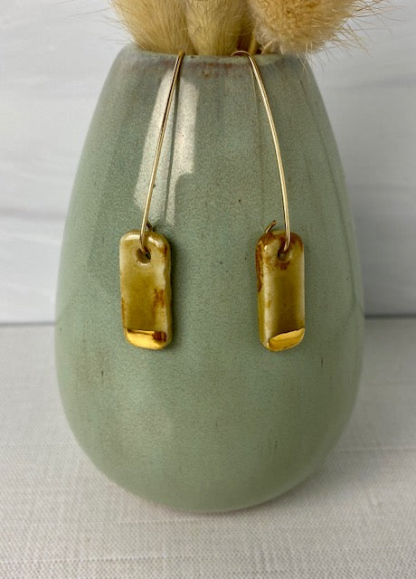 Amber Glazed Rectangle Earring with Gold Detail
