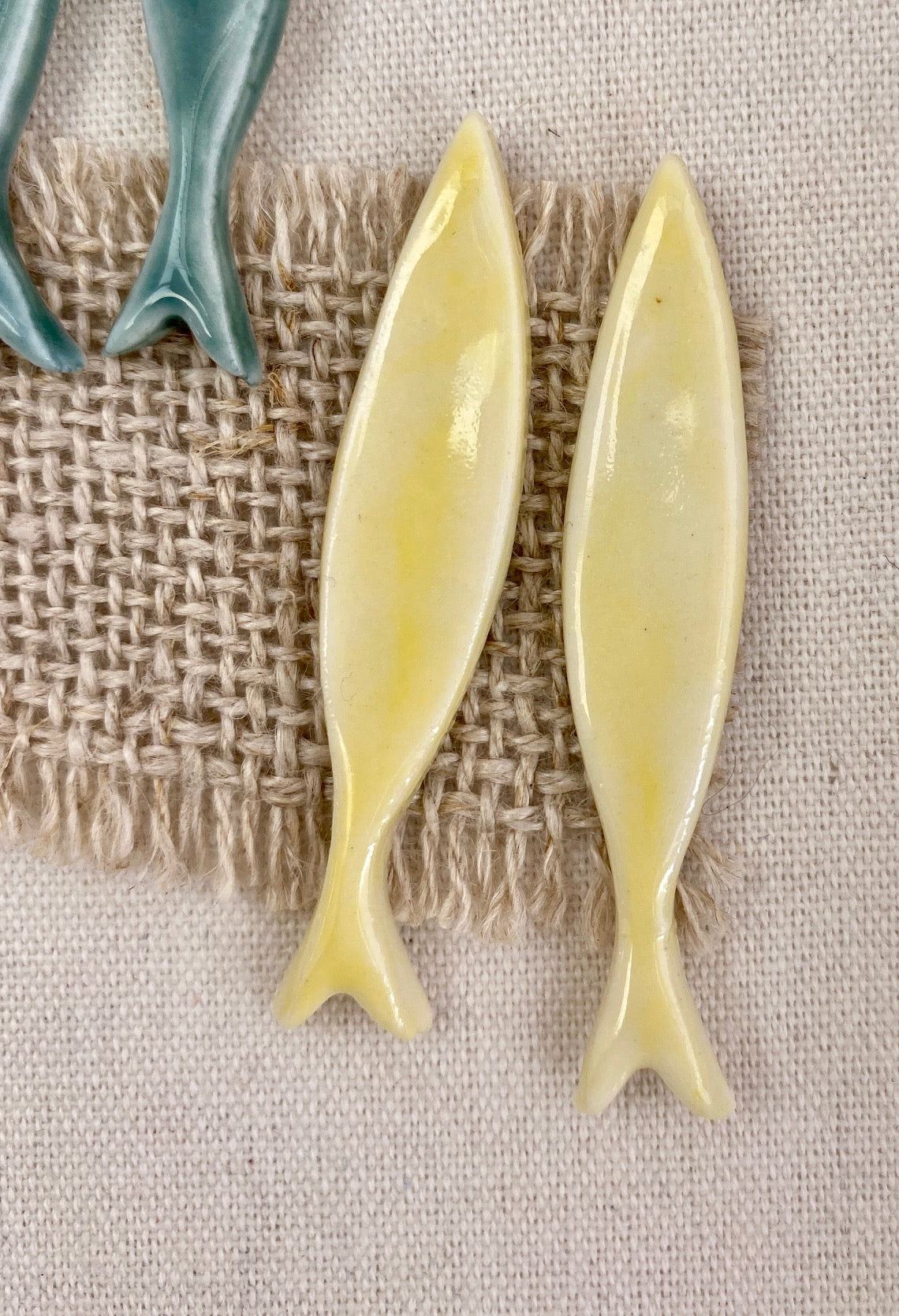 Coral, Sea Green, or Yellow Fish Earrings. Porcelain