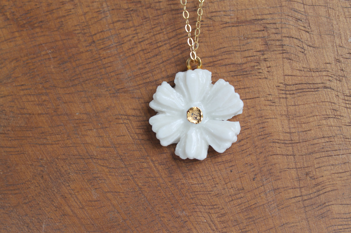 Flower Necklace, Porcelain with gold filled chain