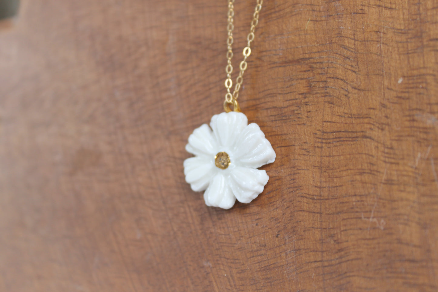 Flower Necklace, Porcelain with gold filled chain
