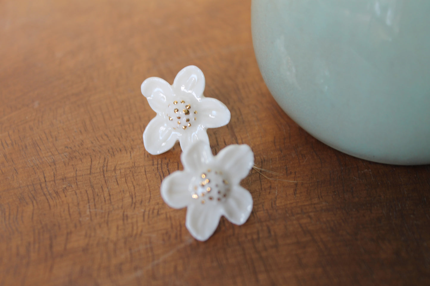 Cherry Blossom porcelain earrings. Studs