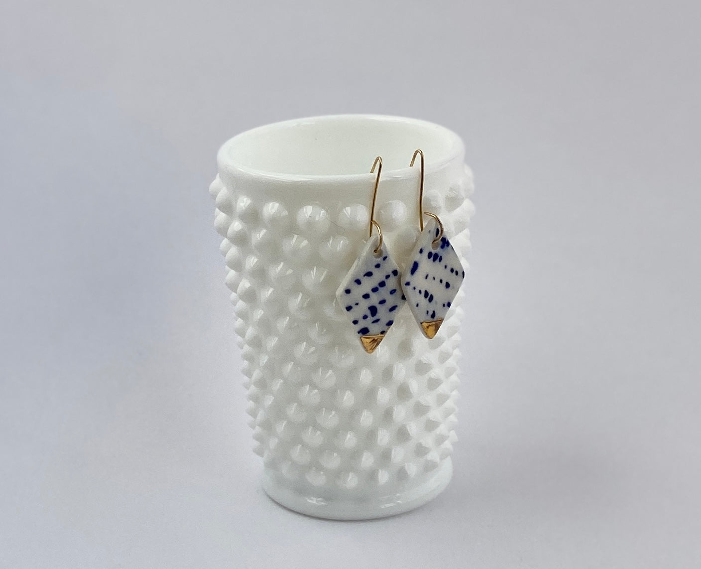 Indigo Glazed White Porcelain Geometric Earring