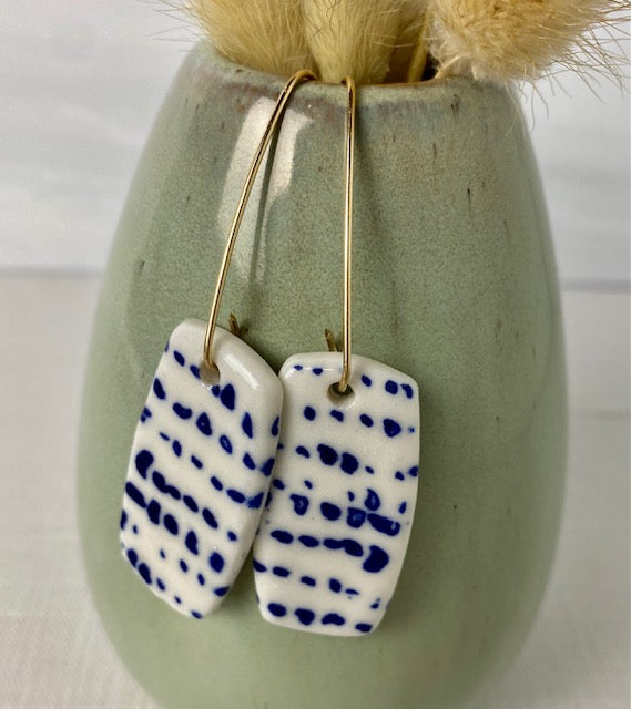 Blue and White Striped Porcelain Earring.
