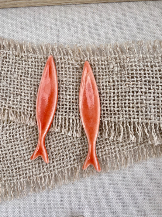Coral, Sea Green, or Yellow Fish Earrings. Porcelain