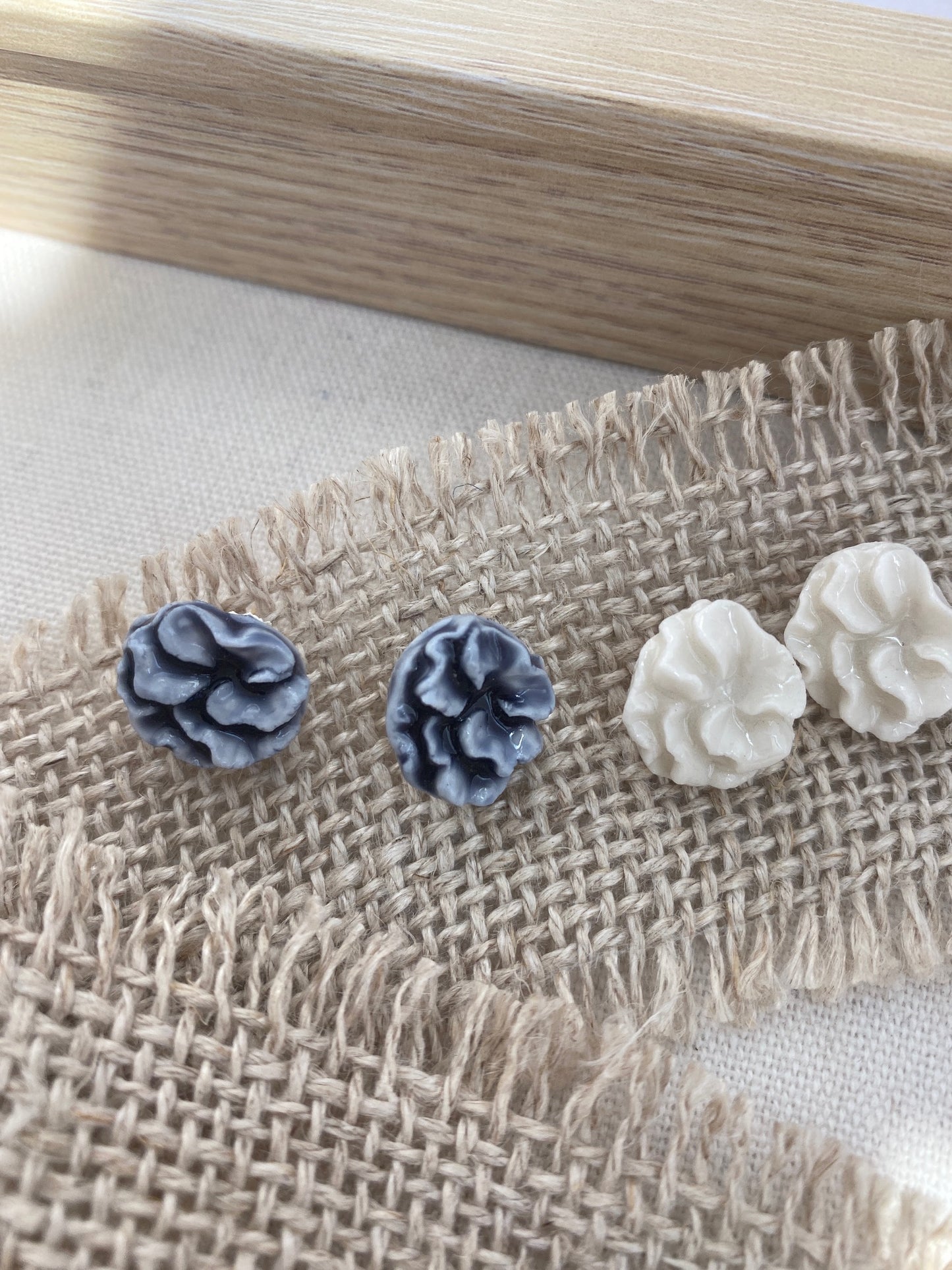 Ruffle Flower Earrings. Porcelain.