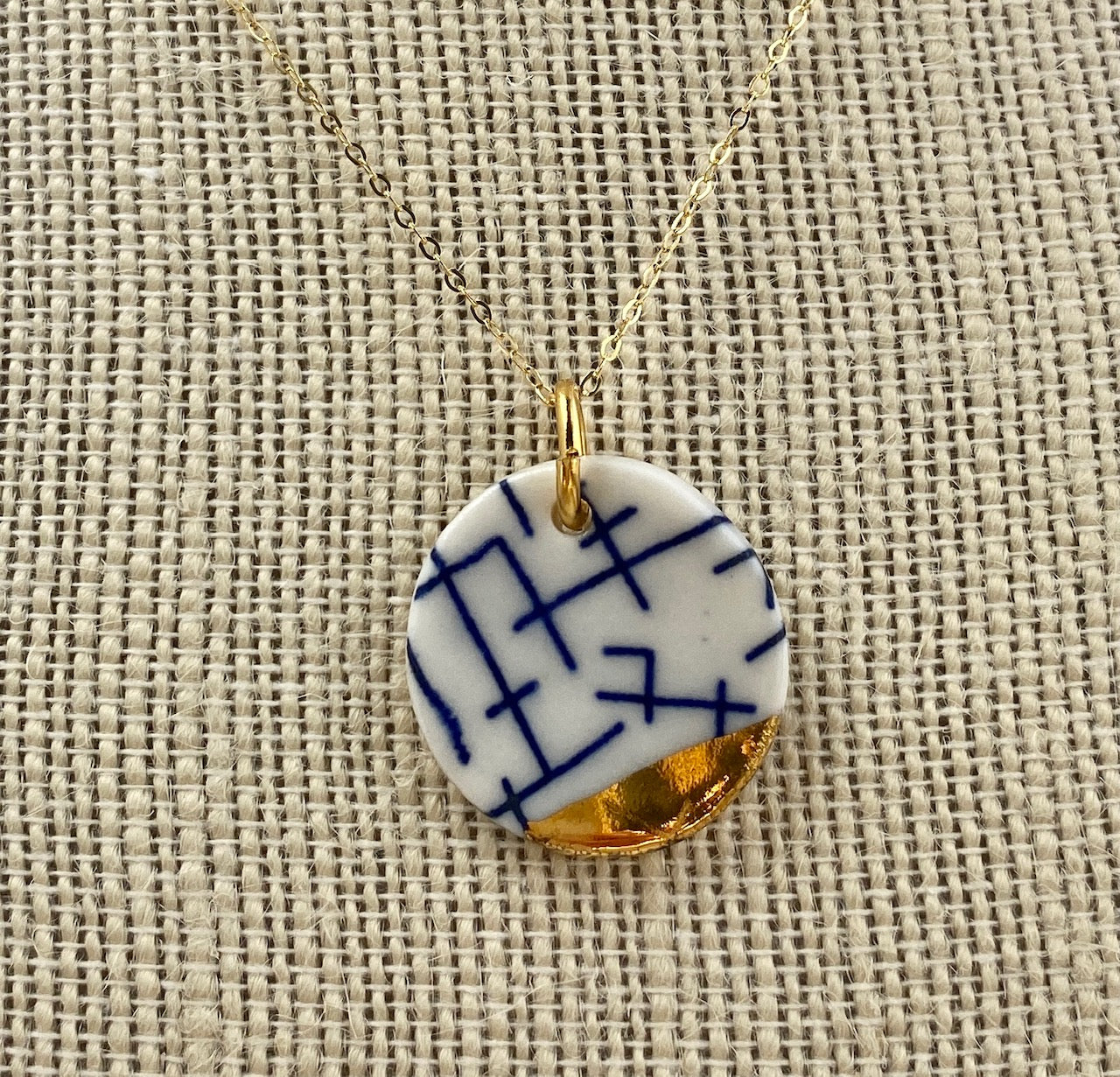 Modern Circle Necklace. Porcelain. 24k Gold accents